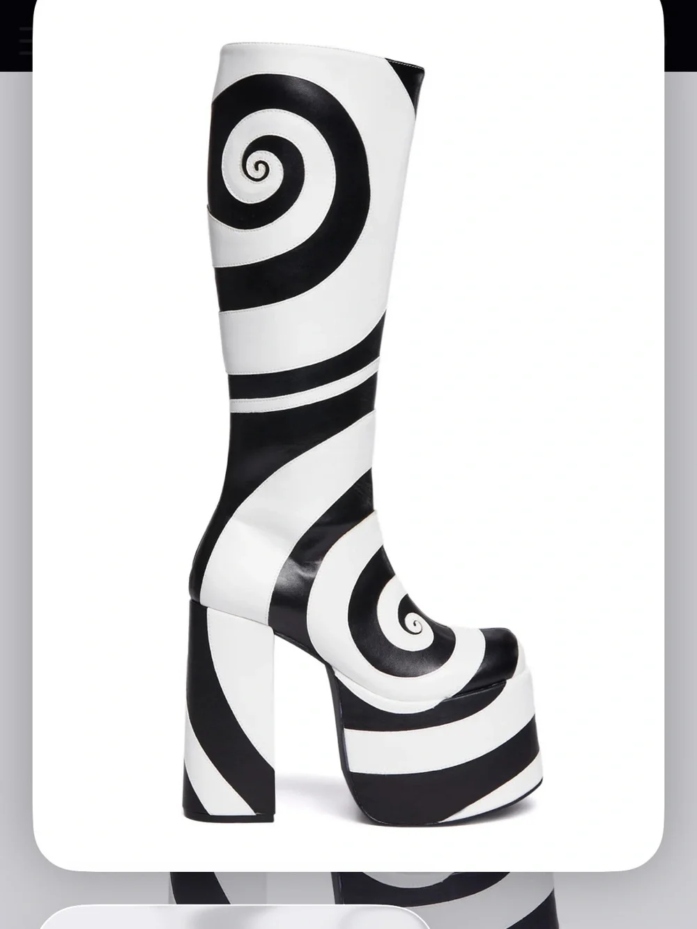 Current Mood Black & White Swirl Platform Knee-High Boots by Dollskill